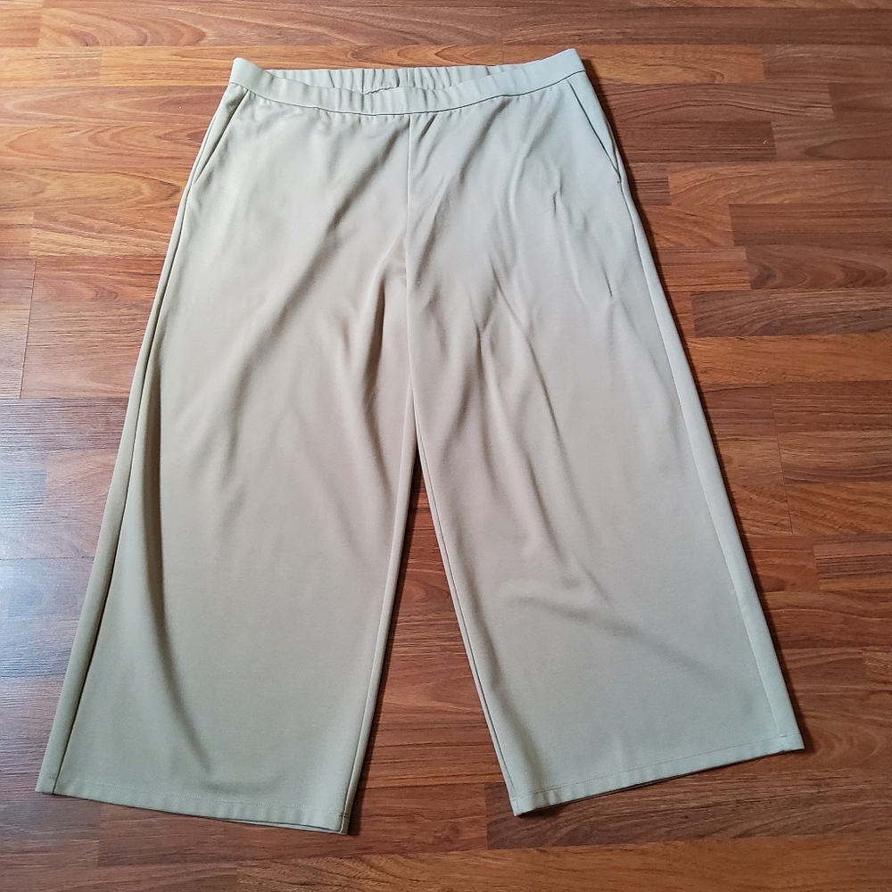 Eileen Fisher Ponte Wide Leg High-rise Pull On Ankle Pants Tan